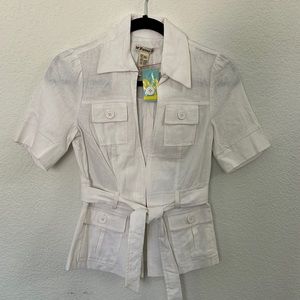 New White short sleeve Linen Rayon Cotton Jacket